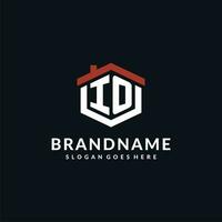 Initial letter IO logo with home roof hexagon shape design ideas vector