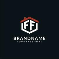 Initial letter FF logo with home roof hexagon shape design ideas vector