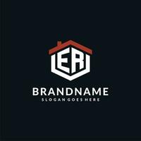 Initial letter ER logo with home roof hexagon shape design ideas vector