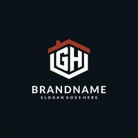 Initial letter GH logo with home roof hexagon shape design ideas vector