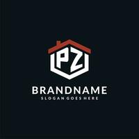 Initial letter PZ logo with home roof hexagon shape design ideas vector