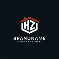 Initial letter HZ logo with home roof hexagon shape design ideas vector