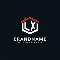 Initial letter LX logo with home roof hexagon shape design ideas vector