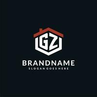 Initial letter GZ logo with home roof hexagon shape design ideas vector