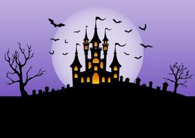 halloween background with castle in spooky landscape vector