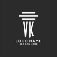 VK initials with simple pillar logo design, creative legal firm logo vector