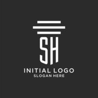 SH initials with simple pillar logo design, creative legal firm logo vector