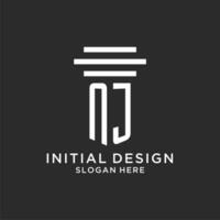 NJ initials with simple pillar logo design, creative legal firm logo vector