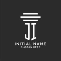 JI initials with simple pillar logo design, creative legal firm logo vector
