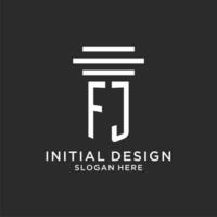 FJ initials with simple pillar logo design, creative legal firm logo vector