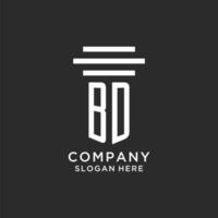 BD initials with simple pillar logo design, creative legal firm logo vector