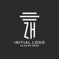 ZH initials with simple pillar logo design, creative legal firm logo vector
