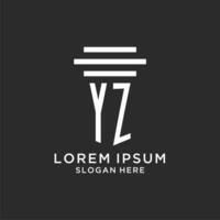 YZ initials with simple pillar logo design, creative legal firm logo vector