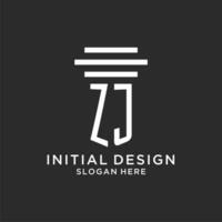 ZJ initials with simple pillar logo design, creative legal firm logo vector