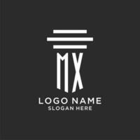 MX initials with simple pillar logo design, creative legal firm logo vector