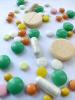 Colorful pills, medicine background photo