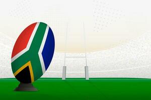 South Africa national team rugby ball on rugby stadium and goal posts, preparing for a penalty or free kick. vector