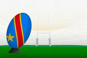 DR Congo national team rugby ball on rugby stadium and goal posts, preparing for a penalty or free kick. vector