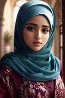 Beautiful happy muslim girl smiling photo