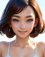 hermosa linda retrato anime sonriente niña con largo pelo foto