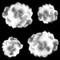 Set of white clouds isolated over black background photo