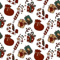 Seamless Christmas pattern with holiday elements with a red outline. Happy texture of the winter holiday Christmas, New year. Items of decorative design elements in retro style. package vector