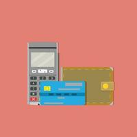 Commercial shopping with paying transaction terminal. Vector illustration
