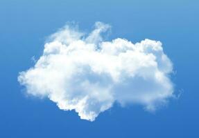 Single cloud isolated over blue sky background. White fluffy cloud photo, beautiful cloud shape. Climate concept photo