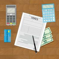 Finance transaction tax. Banking pay tax, business budget, vector illustration