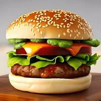 hamburguesa realista ilustración, sabroso comida rápida menú foto