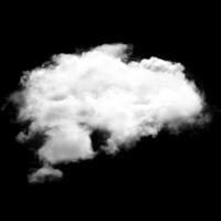 Single white fluffy cloud flying over black background photo