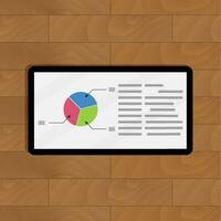 Pie chart on tablet. Graph statistical info, vector illustration