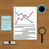Statistic chart analysis, business diagram and calculator, vector illustration