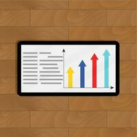 Info with growth arrow chart. Business graph document on display. Vector illustration