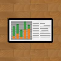 Tablet with graph. Infochart and infographic on display top view. Vector illustration