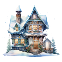 Watercolor cute Christmas house isolated png