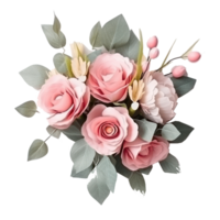 Blossoming flower bouquet of roses and euca isolated. png