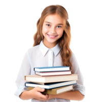 schoolgirl with vivid books isolated. png