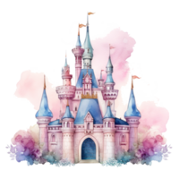 Watercolor princess castle isolated png