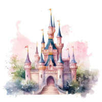 Watercolor princess castle isolated png