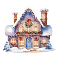 Watercolor cute Christmas house isolated png