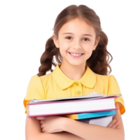 schoolgirl with vivid books isolated. png