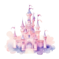 Watercolor princess castle isolated png