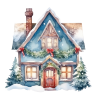 Watercolor cute Christmas house isolated png