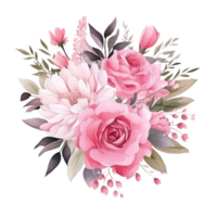 aquarelles rose fleur bouquets feuille branches isolé png