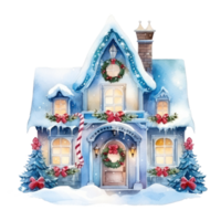 Watercolor cute Christmas house isolated png