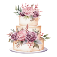 aquarelle mariage gâteau avec fleurs isolé. png