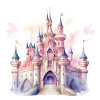 Watercolor princess castle isolated png