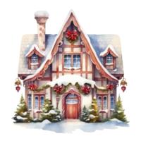 Watercolor cute Christmas house isolated png