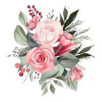 Blossoming flower bouquet of roses and euca isolated. png